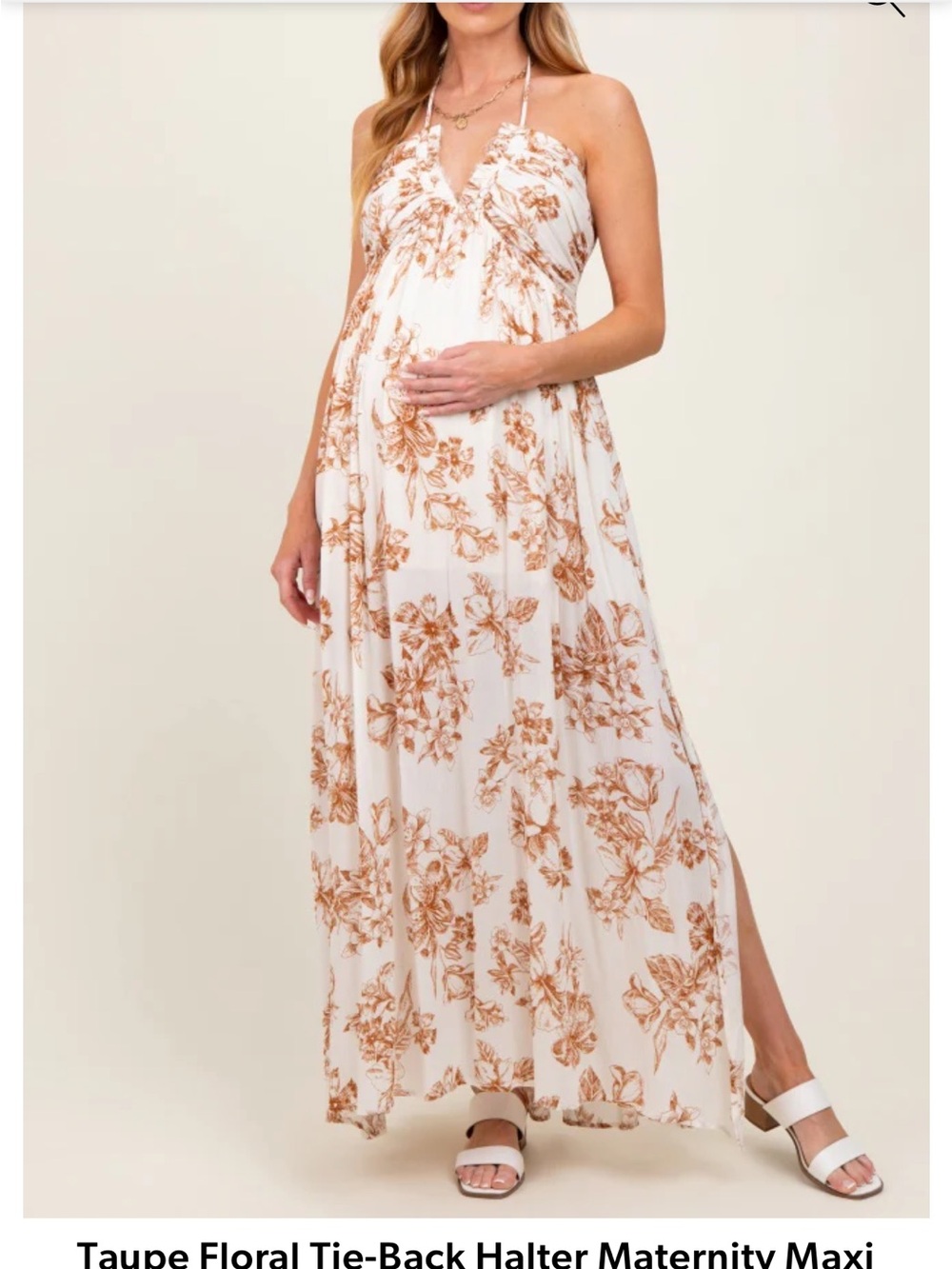 Pinkblush Taupe Floral Tie-Back Halter Maternity Maxi Dress